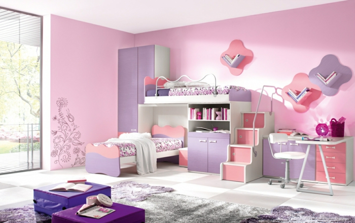 jugendzimmer für mädchen gestalten rosa wandfarbe funktionale möbelstücke