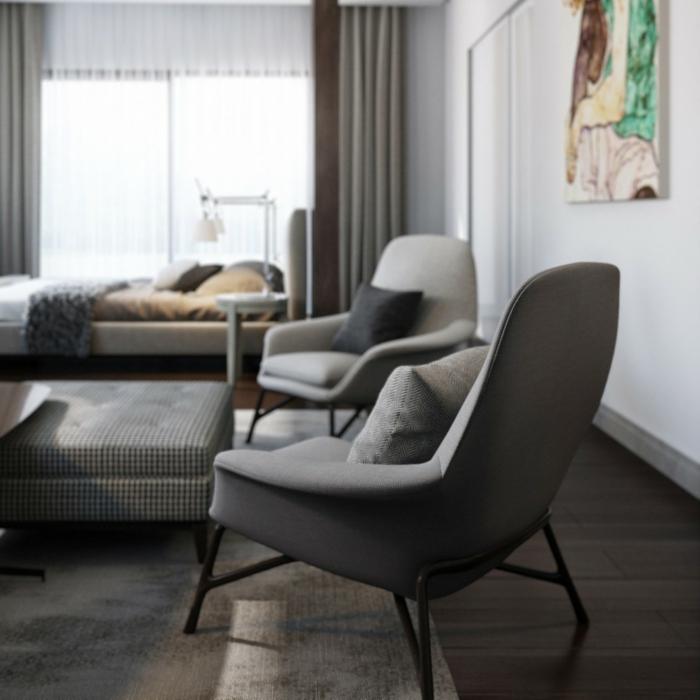 moderne sessel grau wohnzimmer einrichten teppich