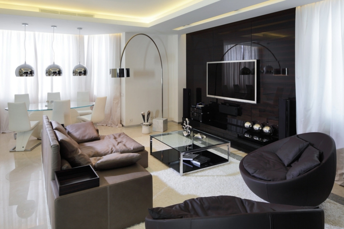 moderne sessel wohnzimmer einrichten braune ledersessel offener wohnplan