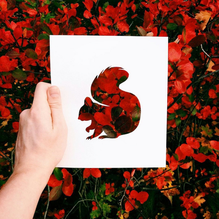 scherenschnitt vorlage eichhörnchen rote herbstblätter