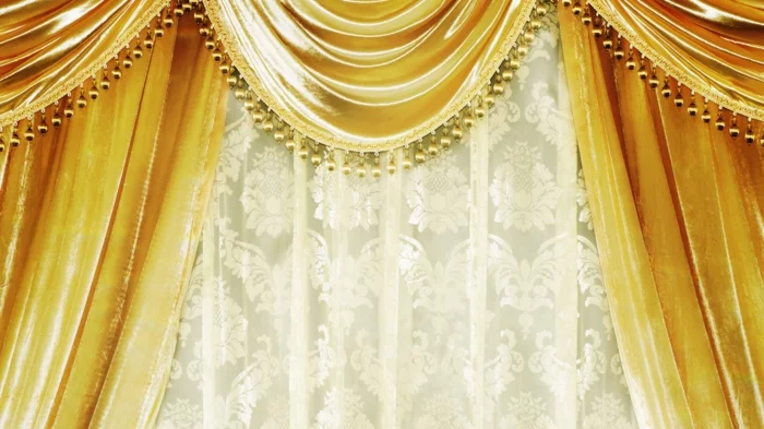 schöne gardinen luxus glamour gold glänzend samt