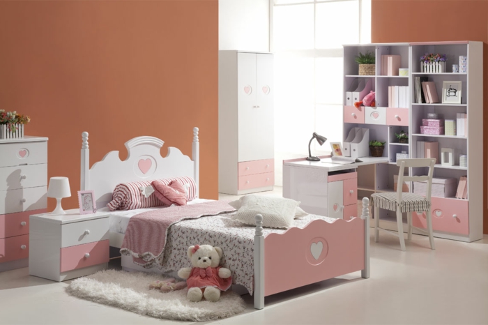 schöne kinderbetten mädchenzimmer einrichten oranage akzentwand
