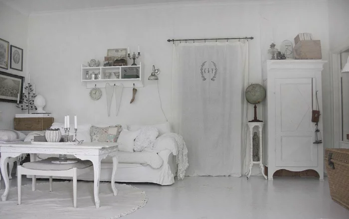 shabby chic wohnzimmer ideen weiße antik möbel vintage stil