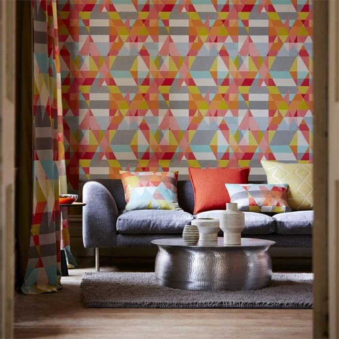 Wohnzimmer Tapeten Ideen - abstraktes geometrisches Muster 