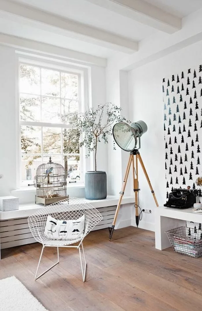 Wohnzimmer Tapeten Ideen mit skandinavischen Mustern in Weiß und Schwarz