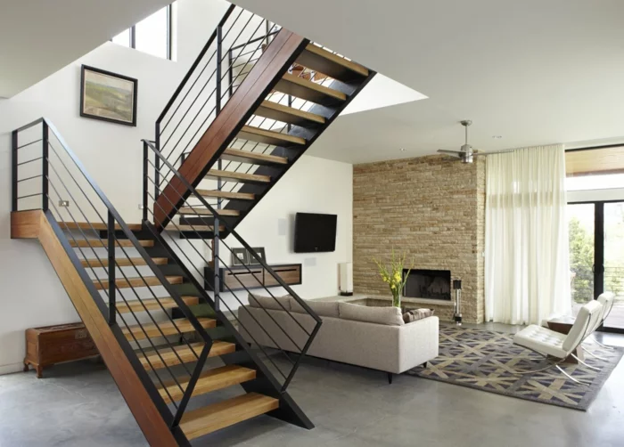 treppengeländer design metall schwarz wohnzimmer offener wohnplan