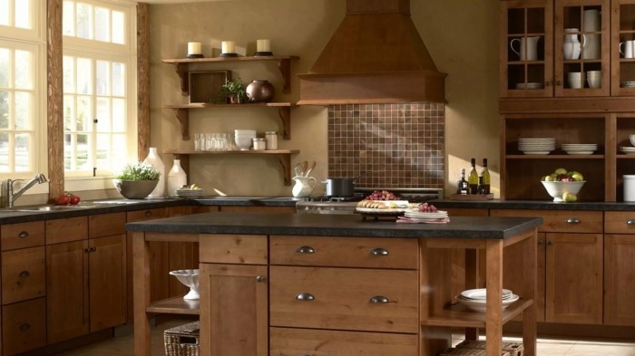 wohnideen küche braune wandfarbe und braune küchenmöbel