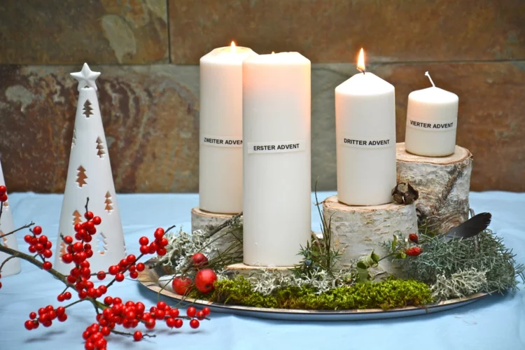 DIY Adventskranz Ideen schöne weihnachtliche Tischdekoration