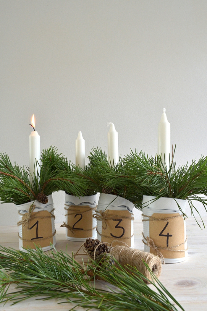 ideen adventskranz vier weiße kerzen nummern dekoideen weihnachten