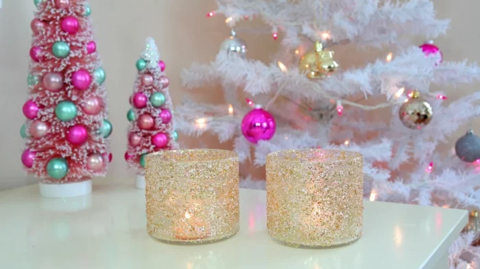 diy ideen weihnachten adventszeit teelichter selber machen glizter gold silber
