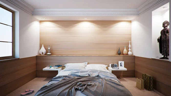 einrichtungsideen schlafzimmer modern minimalistisch dekoartikel teppichboden