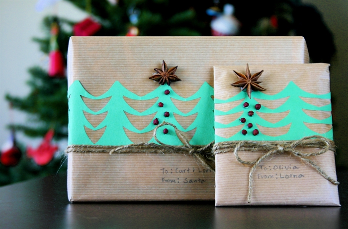 geschenke verpacken geschenk verpacken geschenke schön verpacken geschenk biene braun gruen-tannenbäume