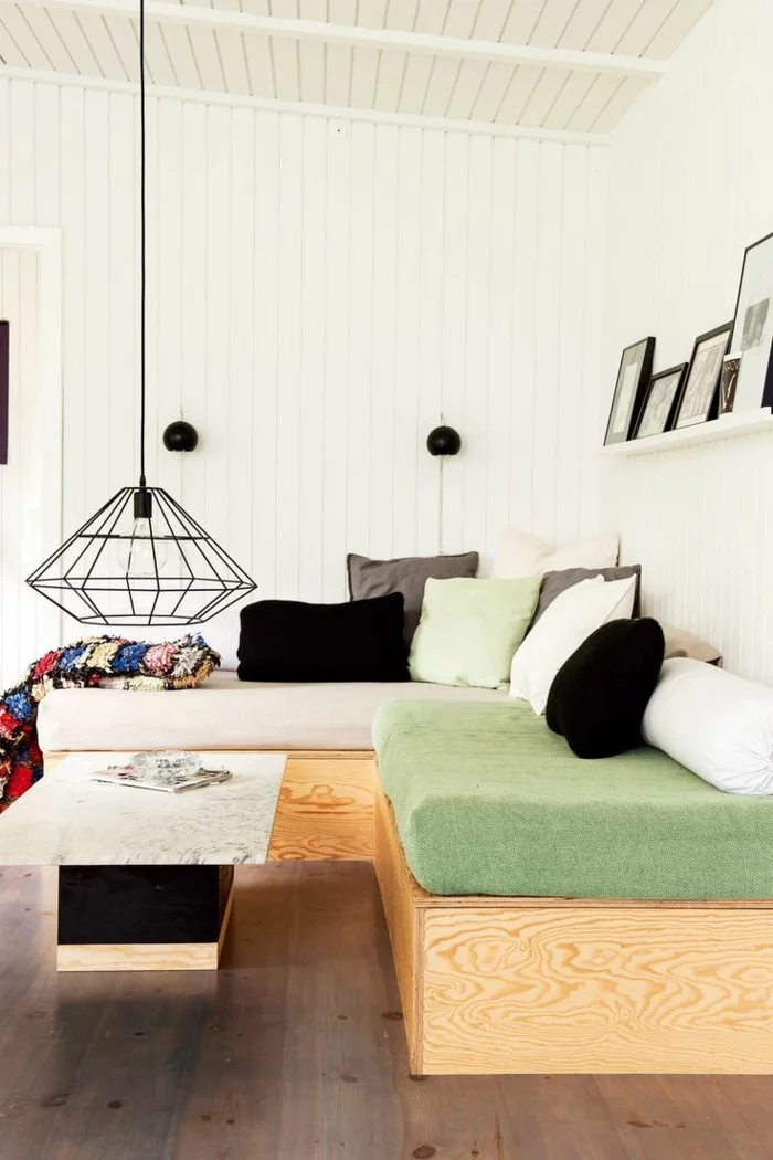 moderne sofas divan sofa wohnzimmer pendelleuchte dekokissen