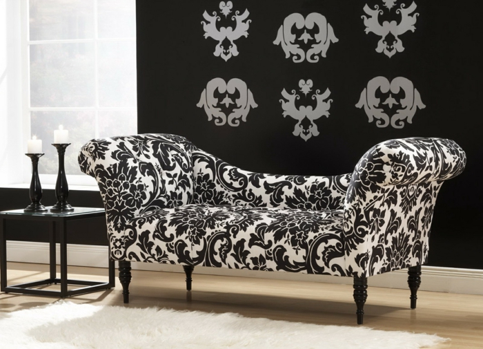moderne sofas tagesbett schönes muster floral weiß schwarz