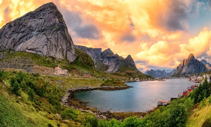 norwegische fjorde insel lofoten fjord sonnenuntergang