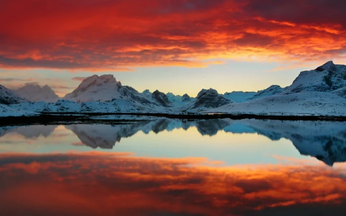 norwegen fjorde winter roter himmel