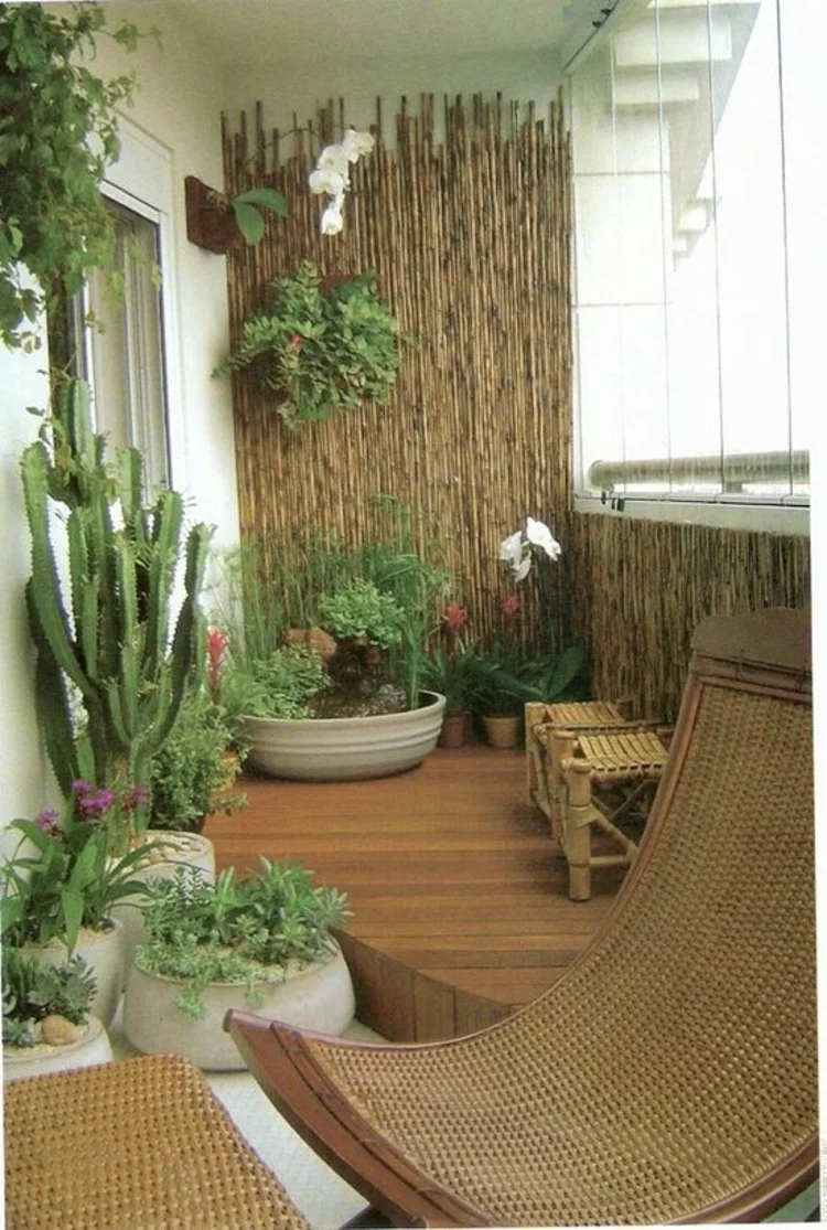 pflegeleichte Balkonpflanzen Bambus Sichtschutz Balkonmöbel Rattan