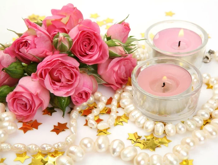 romantisch wohnen silvester dekoration festlich rosen perlen sterne