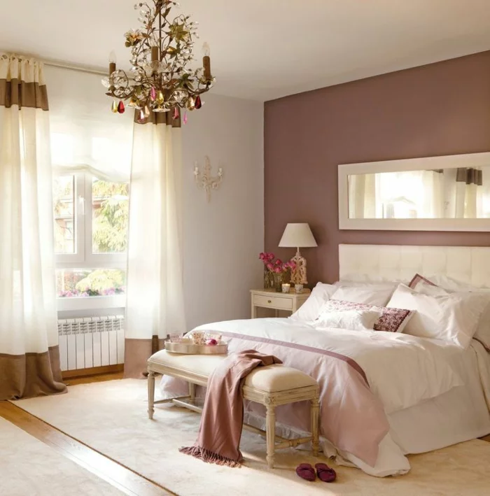 schlafzimmergestaltung pastellfarbe rosa wandfarbe bettbank