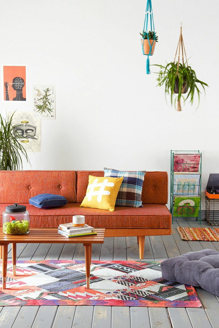 schöne sofas Mid century Modern sofa orange farbiger teppich