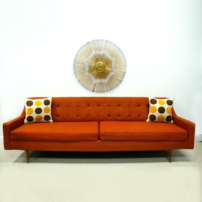schöne sofas oranges sofa dekokissen wanddeko