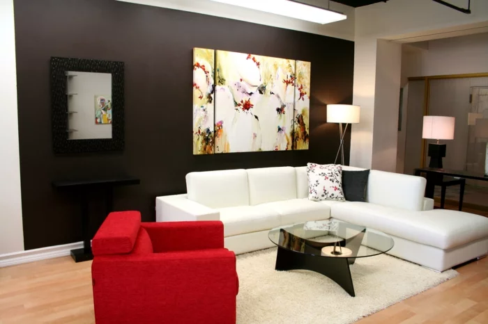 schöne sofas wohnzimmer einrichten ecksofa weiß rotes sessel