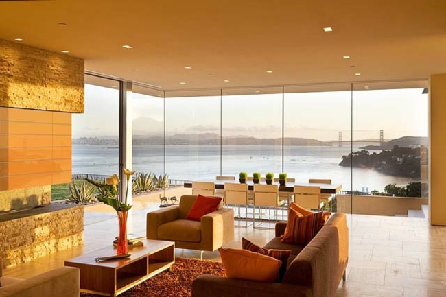 traumhaus San Francisco modernes wohnzimmer kamin eingebaute leuchten