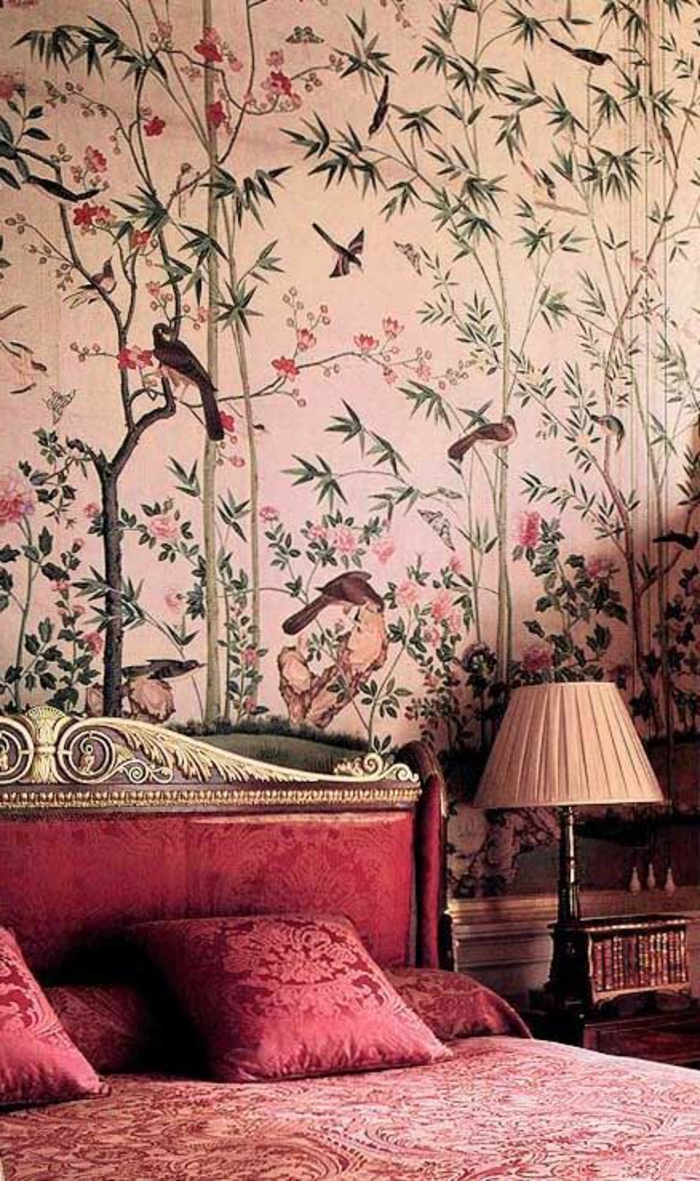 vintage tapete floral wald schlafzimmer einrichten