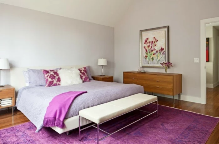 vintage teppiche schlafzimmer lila teppich helle wandfarbe