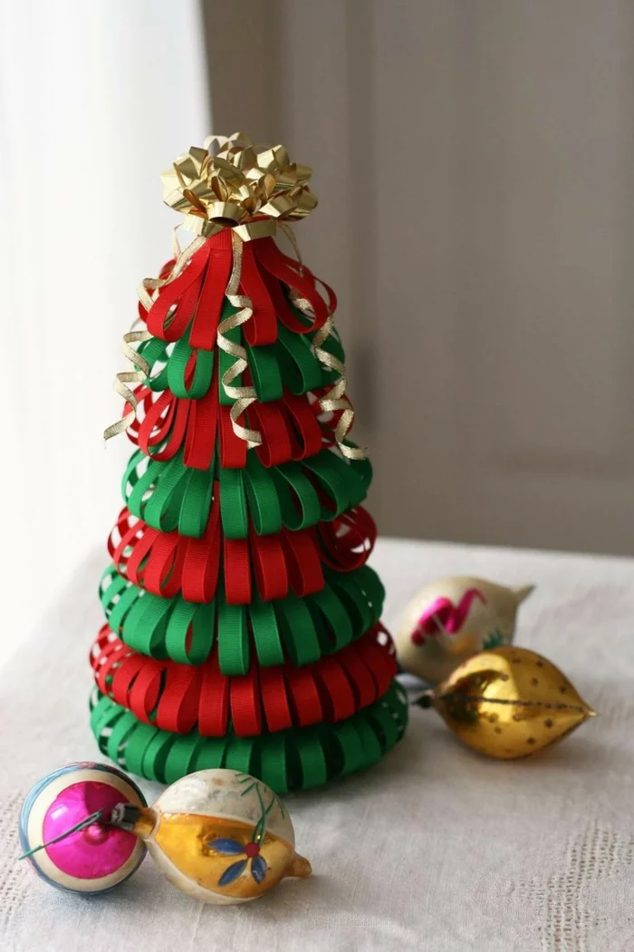 weihnachtliche bastelideen geschenkband tannenbaum basteln