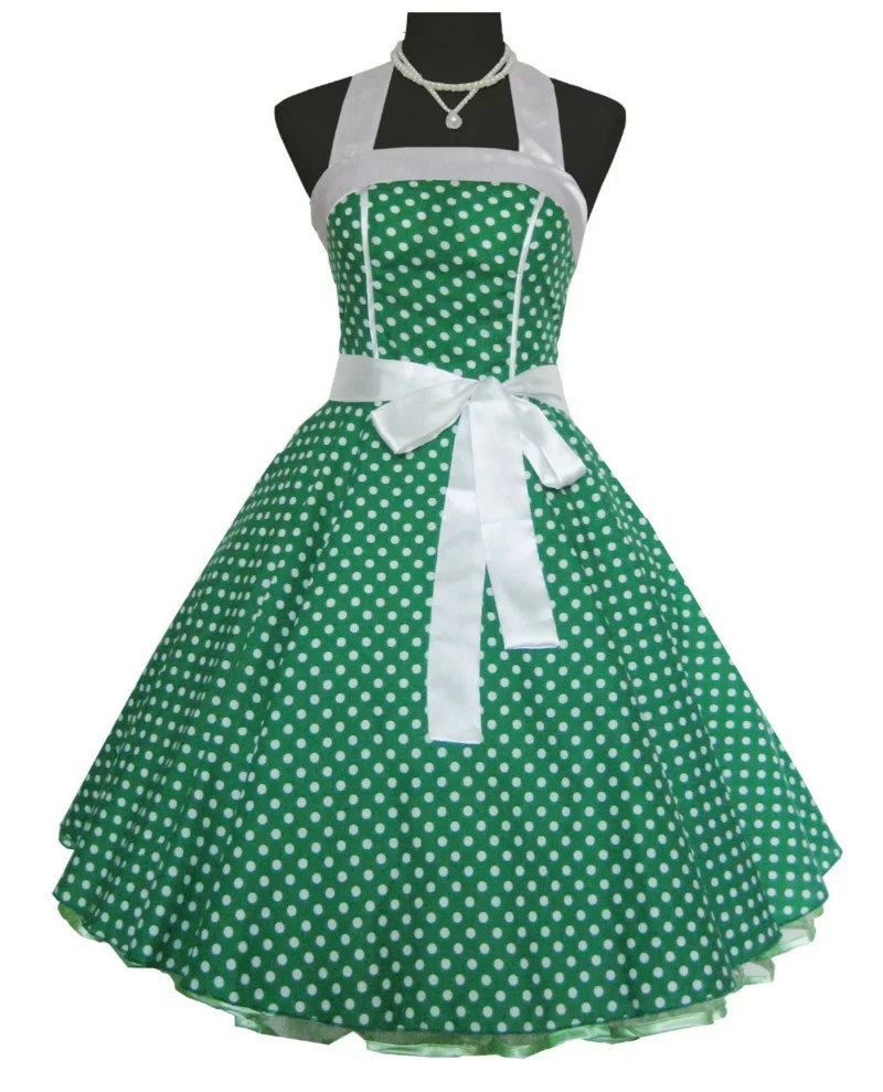 50er Mode Vintage Kleider 50er Retro Kleid grün Püncktchenmuster