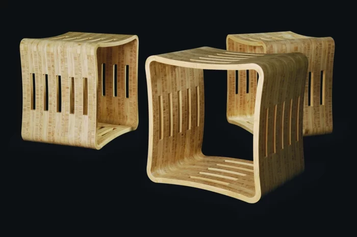 wohnung einrichten bodenbelag interiordesign möbel bambus natur hocker holz