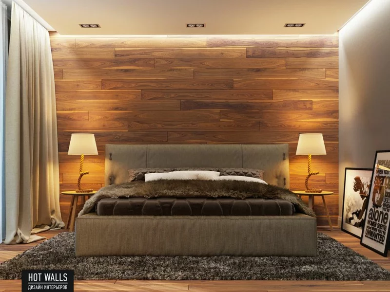 Einrichtungsbeispiele Schlafzimmer Ideen Wand Holz indirekte Beleuchtung