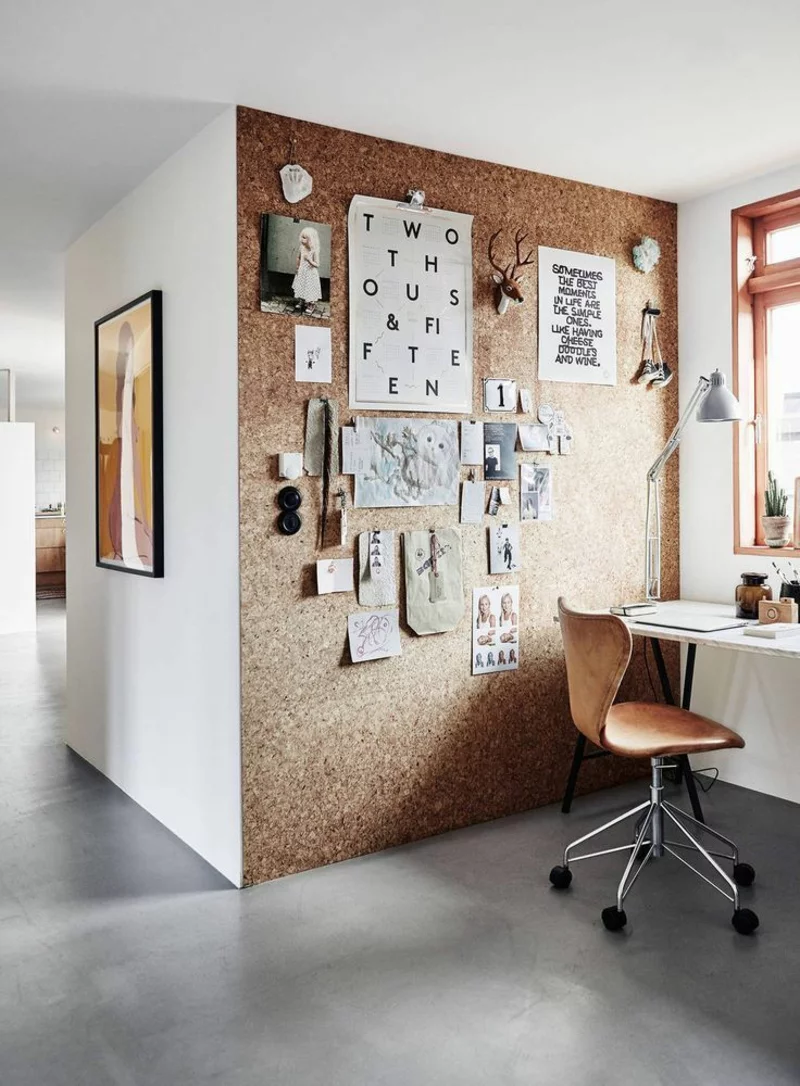 Ideen für kreative Wandgestaltung Arbeitszimmer Korkwand