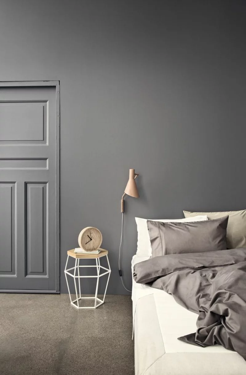 Ideen für kreative Wandgestaltung Schlafzimmer Wandfarbe Grau