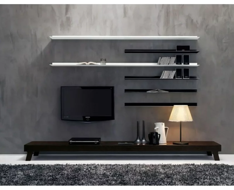 Ideen für kreative Wandgestaltung Wohnzimmer TV Wohnwand Regale