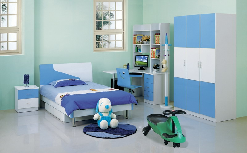 Jungen Kinderzimmer komplett Set blau Wandfarbe Mintgrün