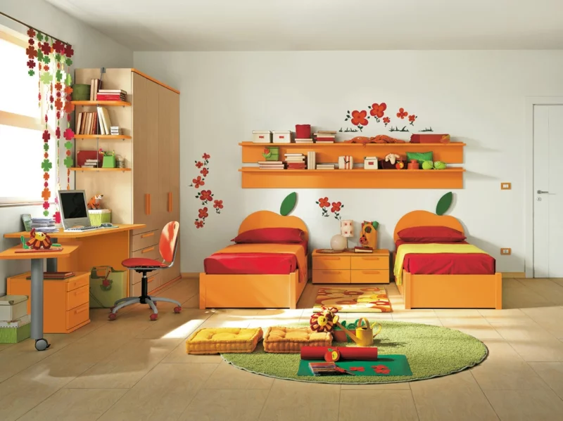 Mädchen Kinderzimmer komplett Set warme Farben rot orange Jugendzimmer