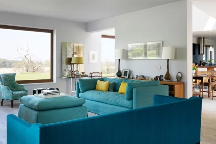 Raumgestaltung Ideen Wohnzimmer Möbel Blau