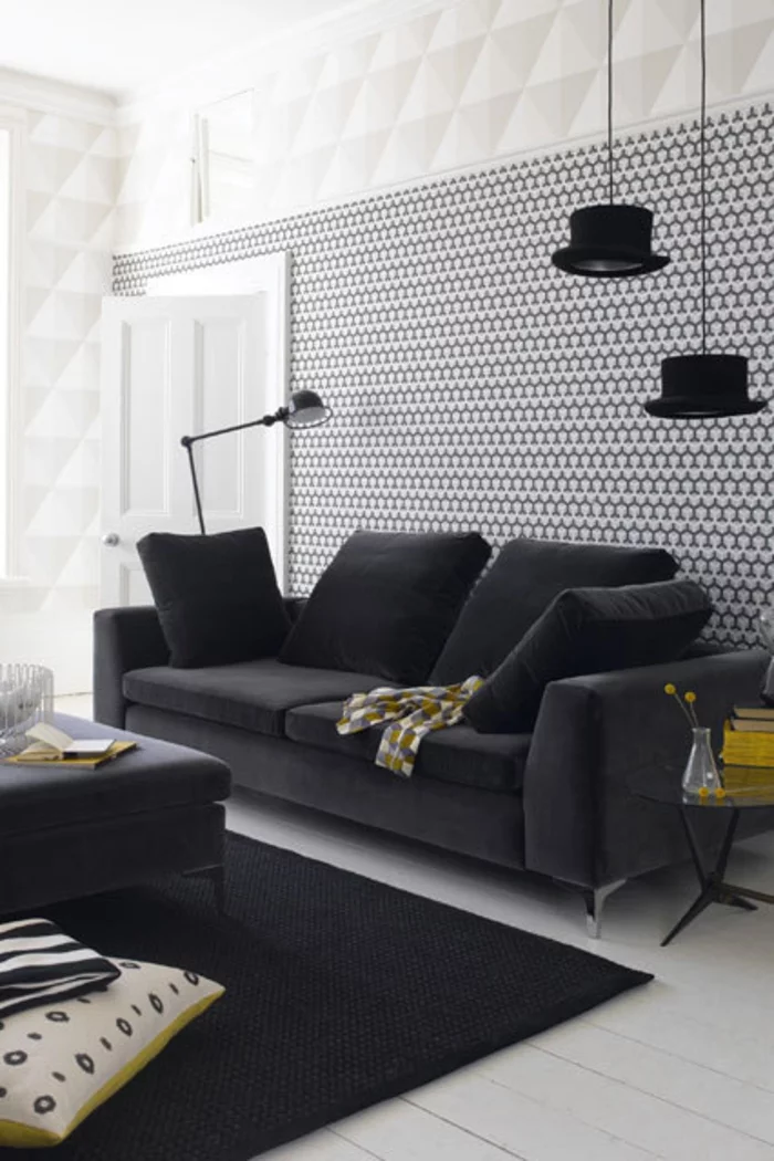 Raumgestaltung Ideen Wohnzimmer Möbel schwarz weiße Farbgestaltung