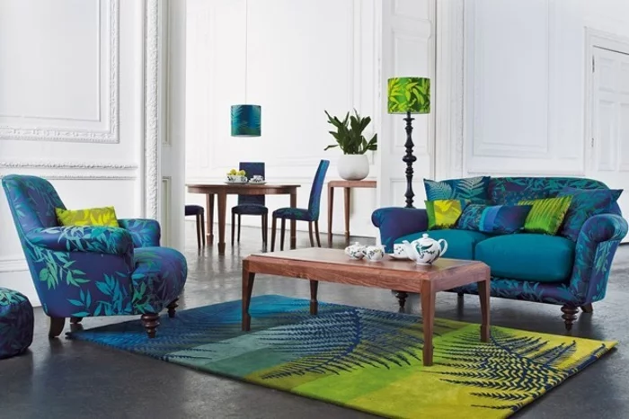 Raumgestaltung Ideen blaue Wohnzimmer Möbel