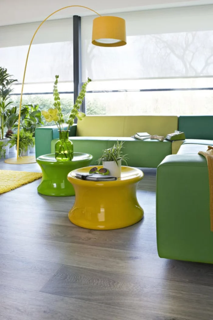 Raumgestaltung Ideen moderne Wohnzimmer Möbel Gelb Grün