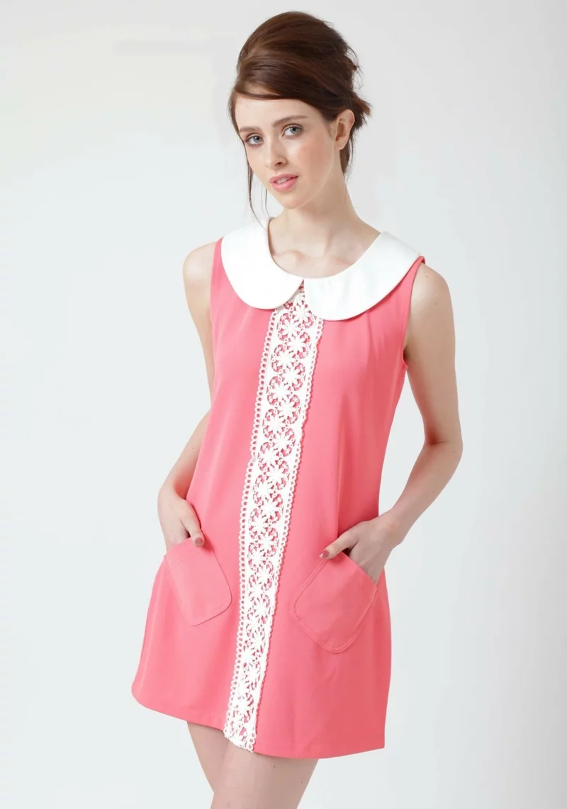 Vintage Mode Damen 60er Jahre rosa Minikleid