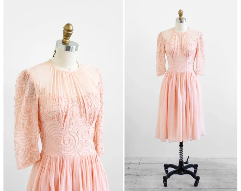 Vintage Mode Damen Retro Kleidung schickes rosa Kleid