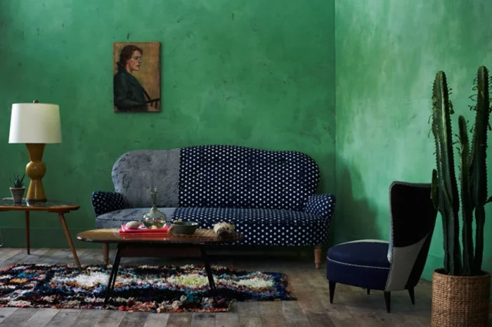 Wohnraumgestaltung Ideen modernes Wohnzimmer Wqandfarbe Grün
