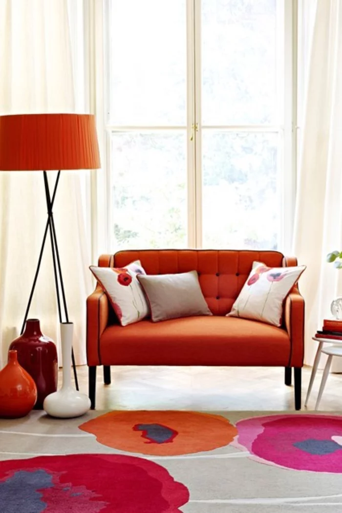 Wohnraumgestaltung farbige Wohnzimmer Möbel Orange Einrichtungsbeispiele