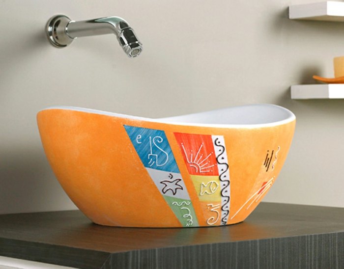 designer waschbecken bunt dekoriert orange kong scarabeo