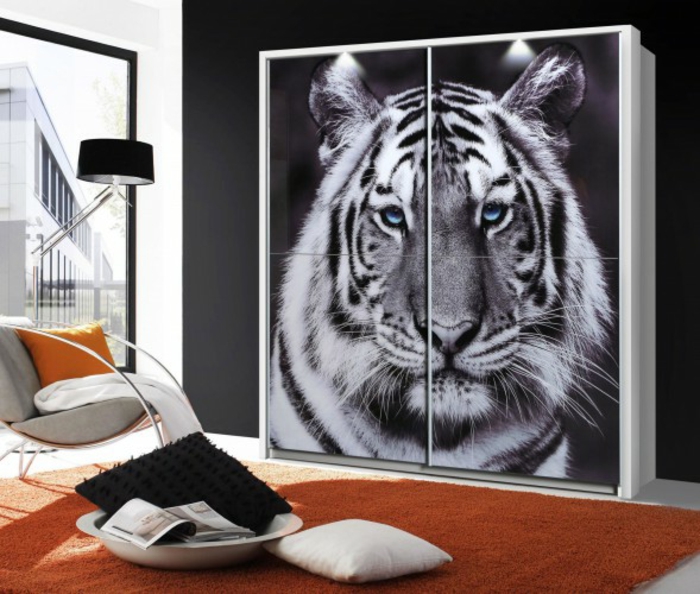 kleiderschrank kaufen schlafzimmer schwebetürenschrank tiger motiv woody 77