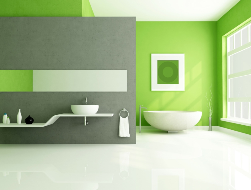moderne wandfarben badezimmer wandfarbe grün grau