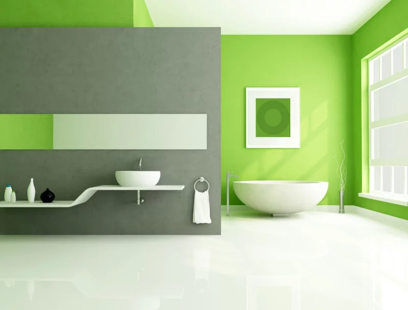 moderne wandfarben badezimmer wandfarbe grün grau